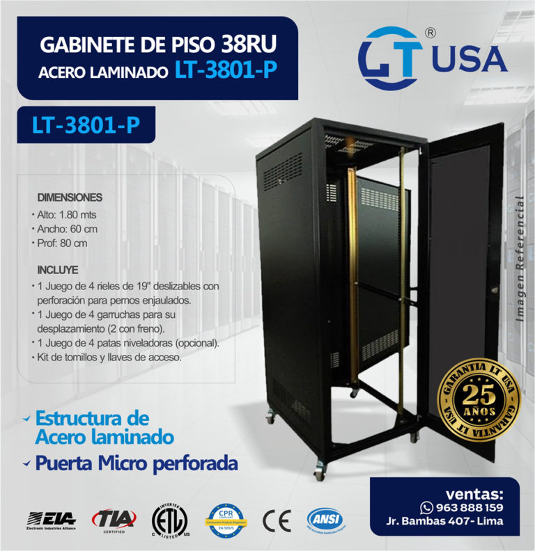 Gabinete de Piso LT-3801-P 38RU 1.80mts x 60cm x 80cm – LT USA